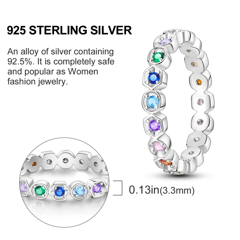 Original 925 Sterling Silver Ring Colorful Diamonds Cubic Zircon Finger Ring For Women Jewelry Wedding Engagement Birthday Gift