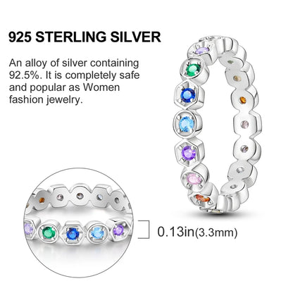 Original 925 Sterling Silver Ring Colorful Diamonds Cubic Zircon Finger Ring For Women Jewelry Wedding Engagement Birthday Gift