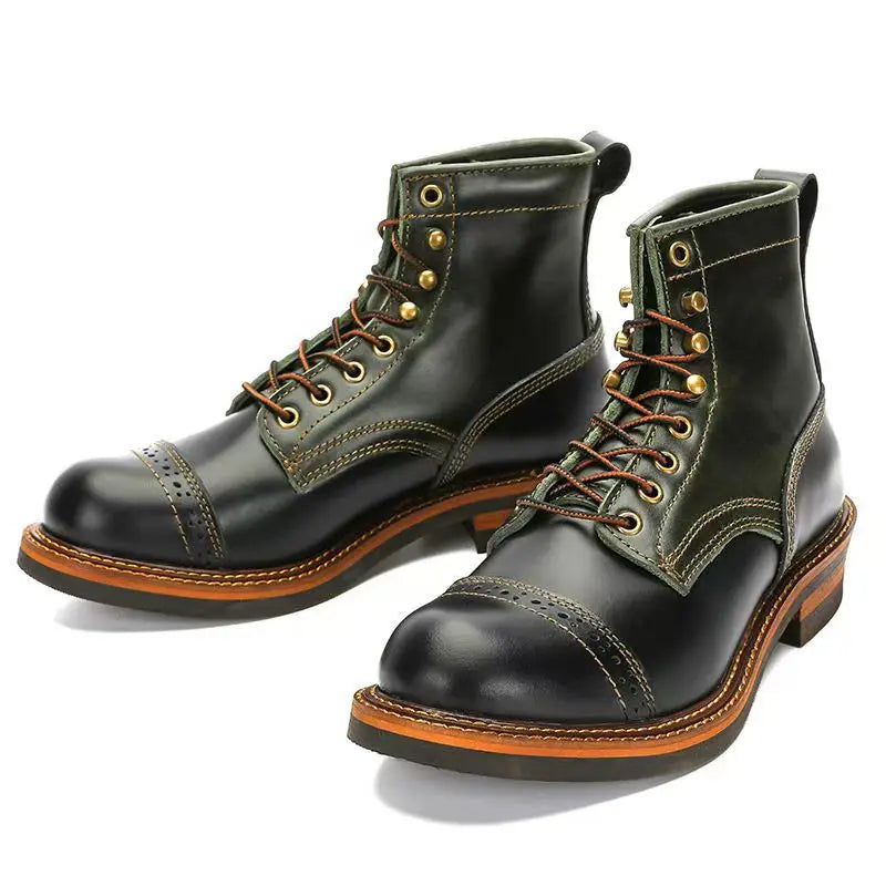 HOT Motorcycle Boots Men's High-top Autumn Retro British Style Vintage Shoes Versatile Casual Locomotive Tooling Boots