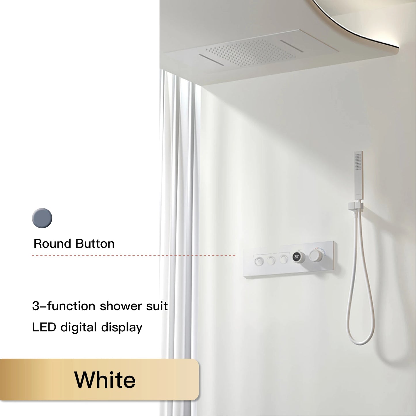 Luxury Black Brass Shower System Wall-Mounted LED Digital Display Design Cold & Hot Dual-Control 4-Function Ceiling Shower Tap