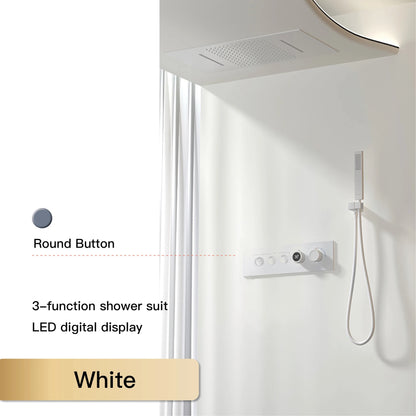 Luxury Black Brass Shower System Wall-Mounted LED Digital Display Design Cold & Hot Dual-Control 4-Function Ceiling Shower Tap