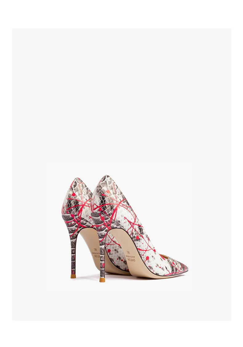 Elegant Woman Heel Shoes New Serpentine pattern Pointed Toe Shallow High Heels Fashion Party Pumps Luxury Designer Women's Shoes