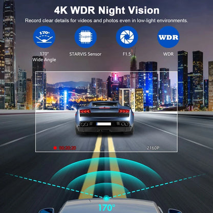 4K UHD Car Dash Camera DVR Night Vision Video Recorder with GPS Wi-Fi 24H Parking Monitoring Support for Vehicle Safety