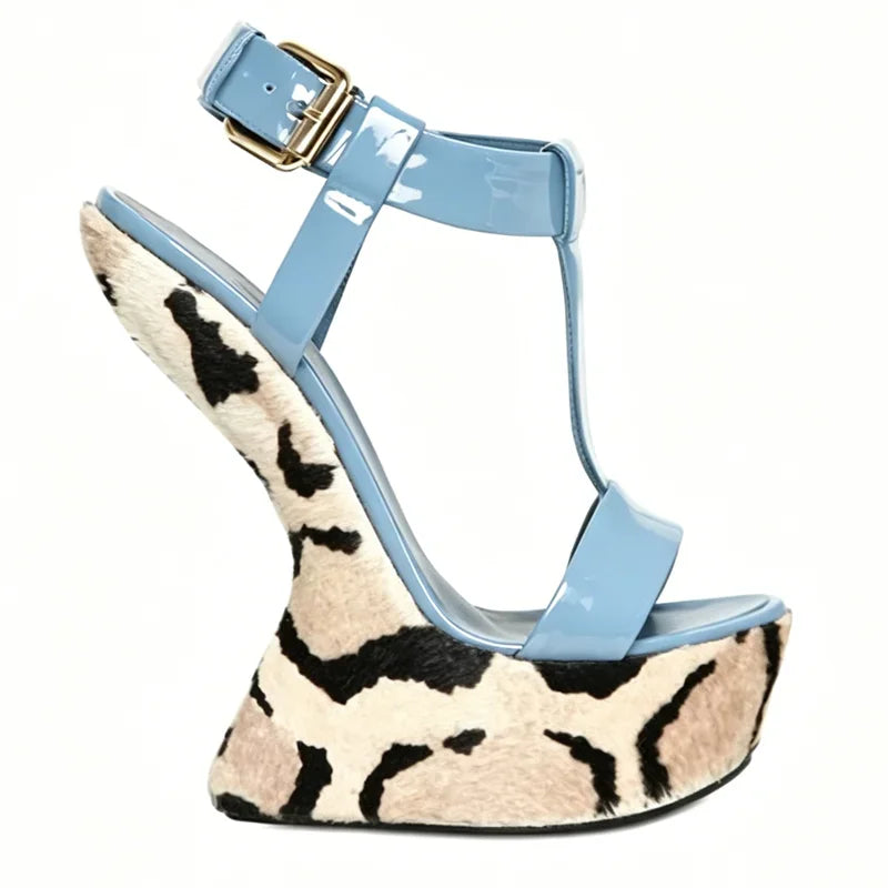 Strange Style Mixed Colors Fretwork Heel Sandals Pointed Toe Leather Size35-48Customized New Arrivals Fashion Women Modern Shoes