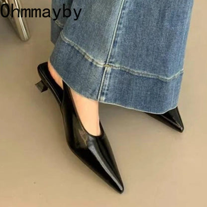 Designer Luxury Summer Pointed Toe Women Sandals Fashion Singbacks Mules Shoes Ladies Elegant Low Heel Stripper Party Sandalias
