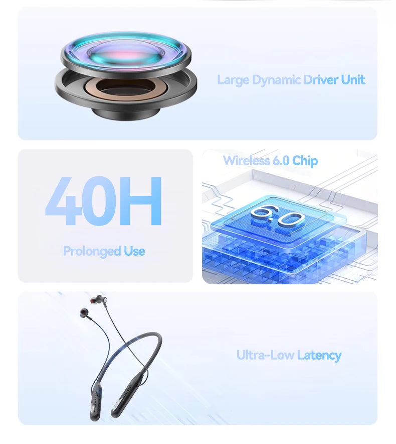 Acer OHR635 Neckband Bluetooth Headphones 40H Playtime Digital Display Wireless 6.0 Earphones with Mic