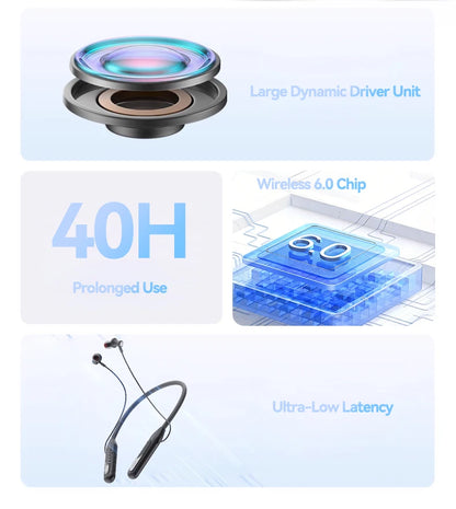 Acer OHR635 Neckband Bluetooth Headphones 40H Playtime Digital Display Wireless 6.0 Earphones with Mic