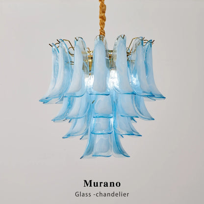French Murano Petal Glass Chandelier Dining Table Living Room Antique Style Pink Petal Glass Pendant Chandelier Lights Bedroom