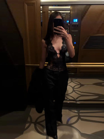 Women's Bodysuit Lace Patchwork Hollow Out Bodysuits Transparent Female Deep V See Through Partywear Spring Sexy Ladies Clubwear