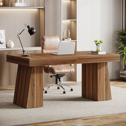 Tribesigns 55-Inch Executive Desk, Large Wood Office Computer Desk with Double Pedestal, Modern Minimalist Workstations