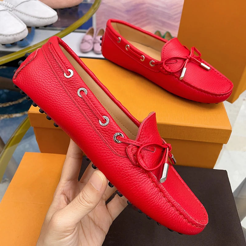 Spring Summer Ladies Genuine Leather Comfortable Slip-On Soft Bottom Driving Casual Flat Office Lazy Person Loafers Shoes