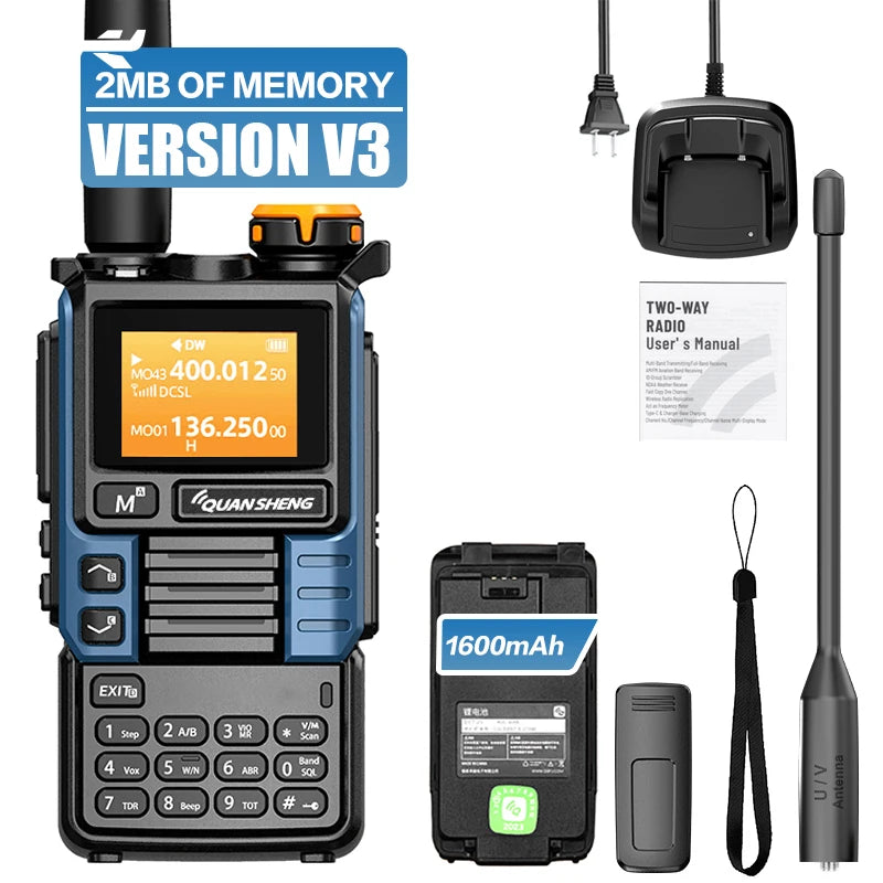 QUANSHENG UV-K5(99) V3 Walkie Talkie 2MB Memory 50-600MHz Air Band RX 5W Two Way Radio Type-C Wireless Copy Custom Firmware