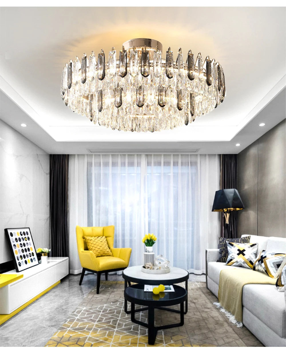 Clear Crystal Ceiling Chandeliers New LED Lights Luxury Rectangle Hanging Lamp Modern Home Decor Lustres for Dining Room Table