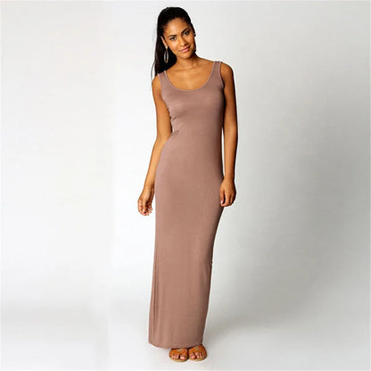 Women‘s Maxi Dress Sleeveless Bodycon Long Dress Elegant Casual Homewear Spring Summer Cool Solid-Color Dress