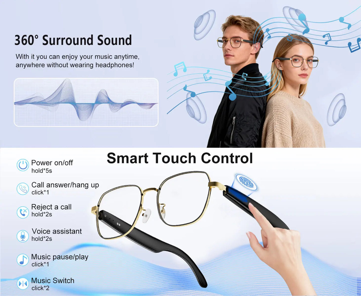 Smart Audio Glasses with Real-Time Translation Hi-Fi Music Playback Noise-Cancelling Voice Calls And Photochromic Lenses