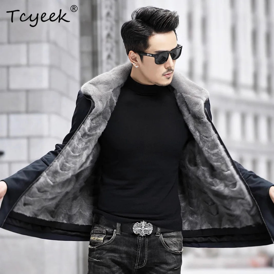 Tcyeek Real Mink Fur Coat Man Winter Jacket for Men Clothes Mid-lengthReal Fur Parka New in Outerwears 2026 Casaco Masculino