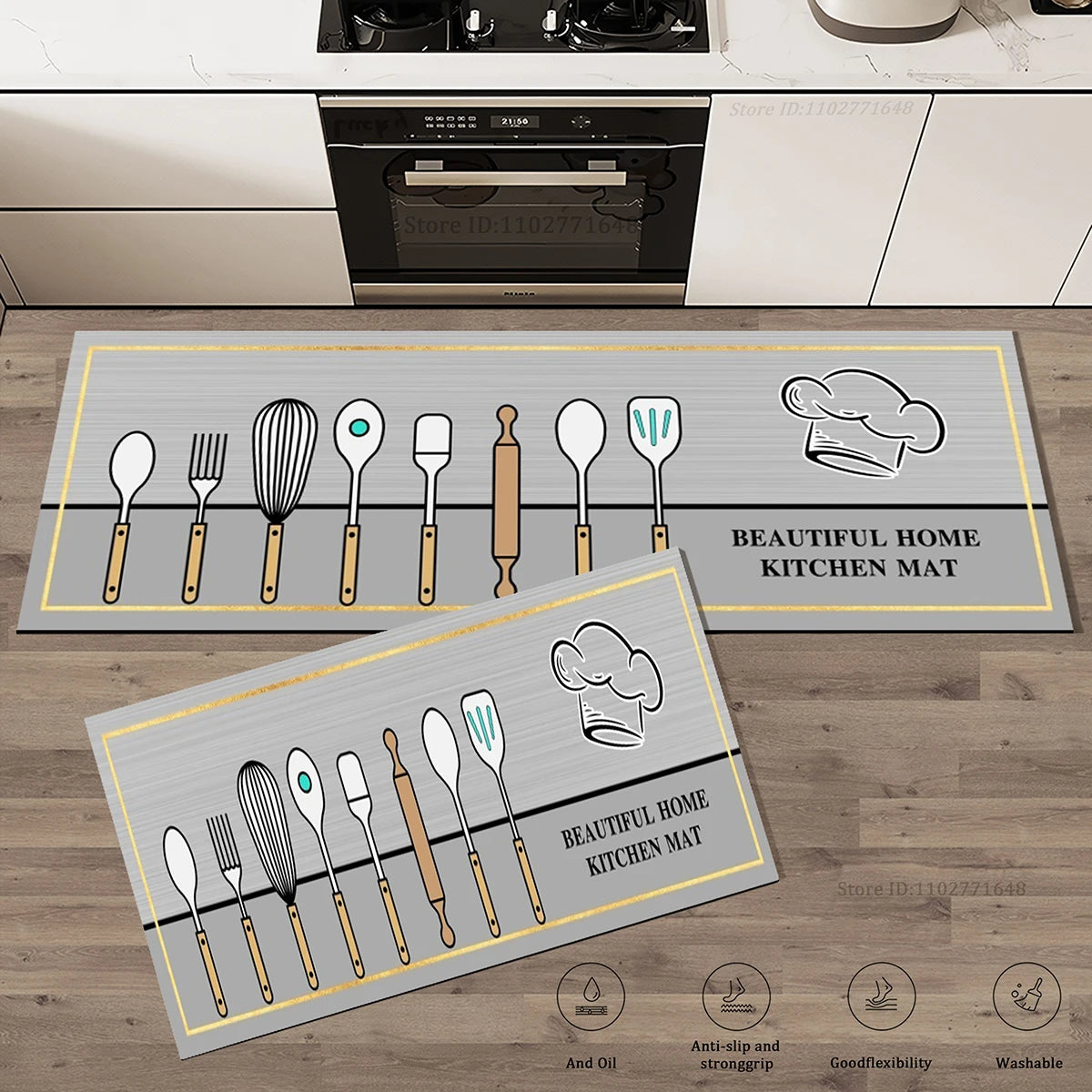 Kitchen Corner Floor Mat  Waterproof Carpet Non-slip Foot Mats Long Carpets Rug Black Plaid Home Decoration Rugs Washable Mat
