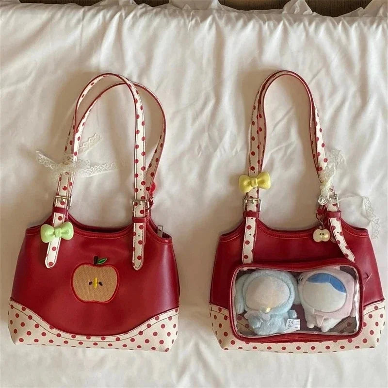 Sweet Transparent Ita Bags for Woman Dot Print Apple Shoulder Bag Underarm Bolso Beautiful Sac Femme Practical Bolsos De Mujer