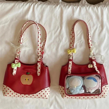 Sweet Transparent Ita Bags for Woman Dot Print Apple Shoulder Bag Underarm Bolso Beautiful Sac Femme Practical Bolsos De Mujer