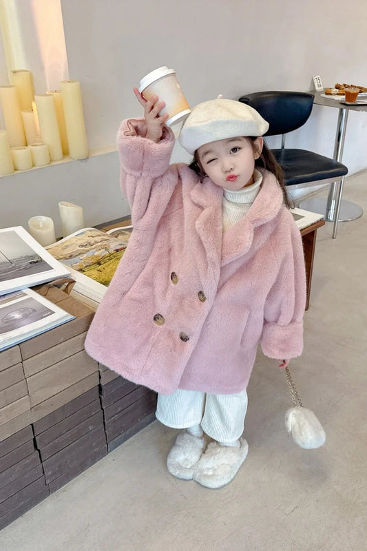 Children Fur Coat Girls Mink Fur Medium Length Coat Children Autumn and Winter Thick Warm Fur Coat Fashiono and Warm