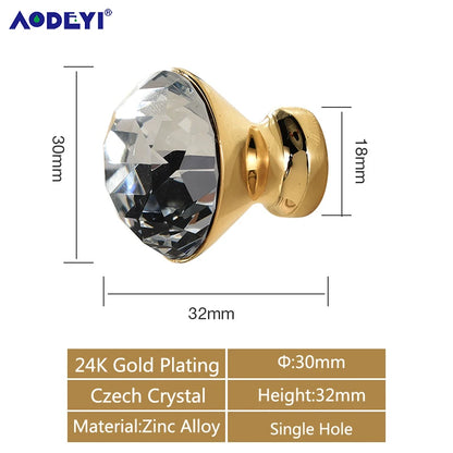 Crystal Drawer Pull Handles Diamond Sliver Wine Wardrobe Decotation Furniture Dresser Kitchen Cupboard Cabinet Knobs Gold Chrome