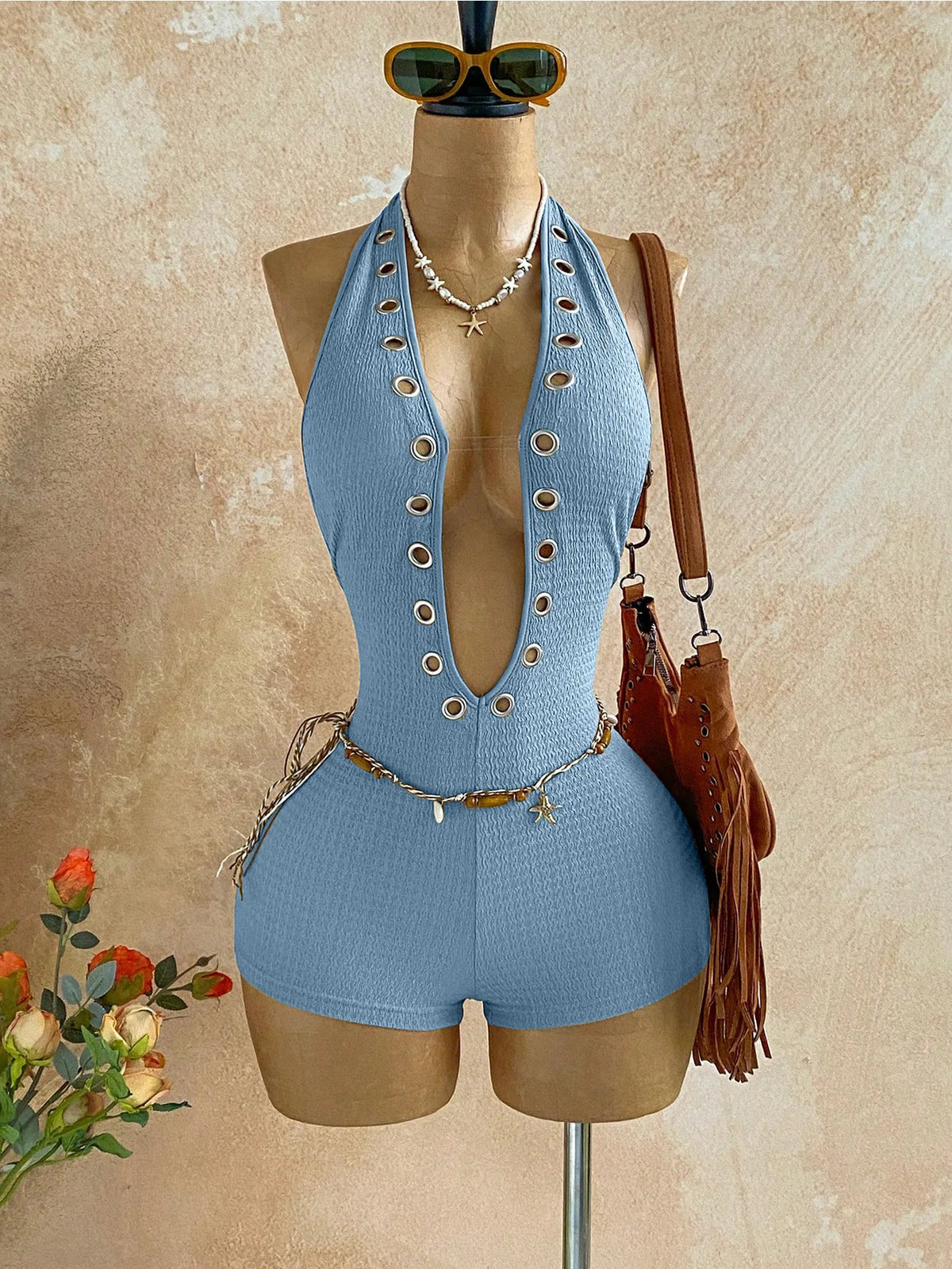 Sexy Halter Jumpsuits 2026 Summer Fashion Clothes Women One Piece Elegant Luxury Bodycon Club Party V Neck Jumpsuits