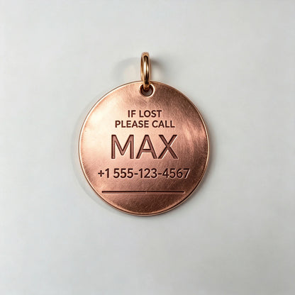 33mm Pure Red Copper Dog Tag, 3D Embossed Shiba Inu Pattern Round Pet ID Tag, Custom Engraved Dog Collar Name Tag for Medium Dog