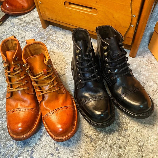 Luxury Men Safety Shoes Genuine Leather Outdoor Hiking Work Boots American Style Vintage Motorcycle Boots Botines Hombre