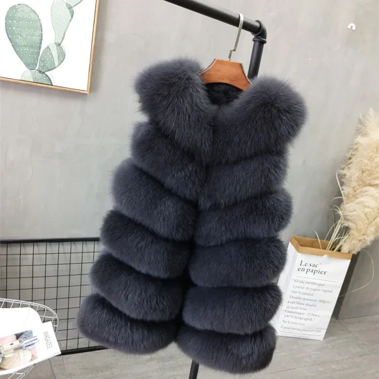 Women Natural Real Fox Fur Vest Autumn Winter Ladies 6 Strips Gilet Sleeveless Genuine Fur Coat Female Real Fur Vest Waistcoat