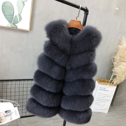 Women Natural Real Fox Fur Vest Autumn Winter Ladies 6 Strips Gilet Sleeveless Genuine Fur Coat Female Real Fur Vest Waistcoat