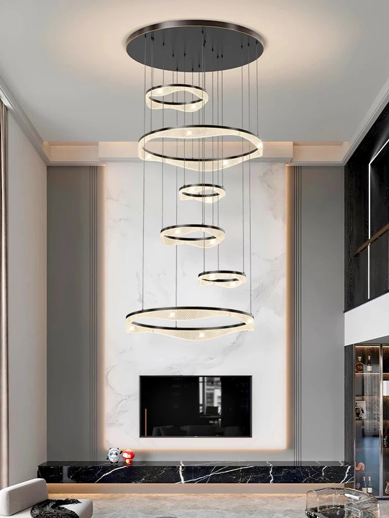 Modern ring stairs led lights pendant light lamps for living room led Chandeliers for dining room hanging light indoor lighting