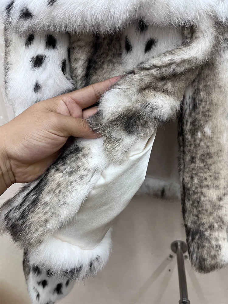 2026 New 100% Genuine Whole Skin Real Rabbit Fur Coat Luxury Leopard Print Natural Fur Jacket Full Pelt Rabbit Fur Overcoat
