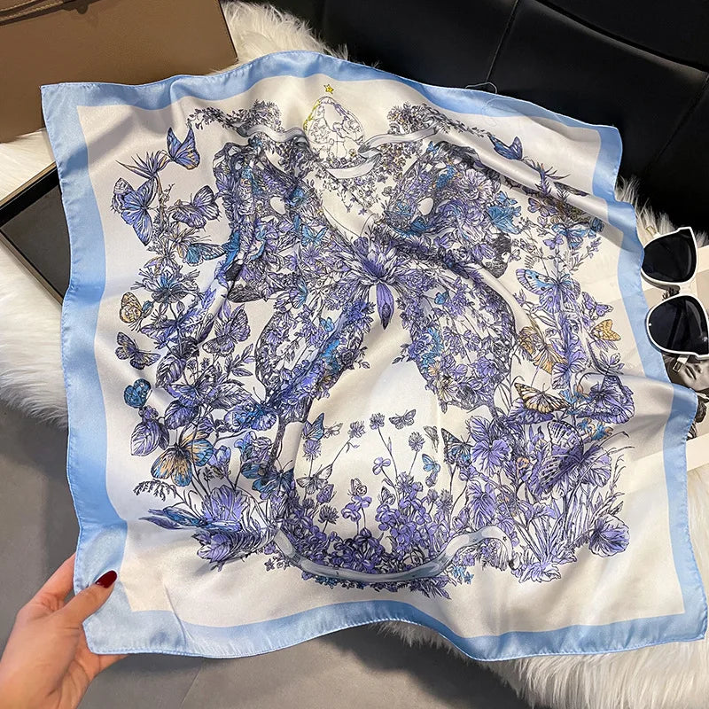 2025 Korean Satin Silk Scarf 70cm Square Women Fashion Shawl Wrap Neckerchief New Elegant