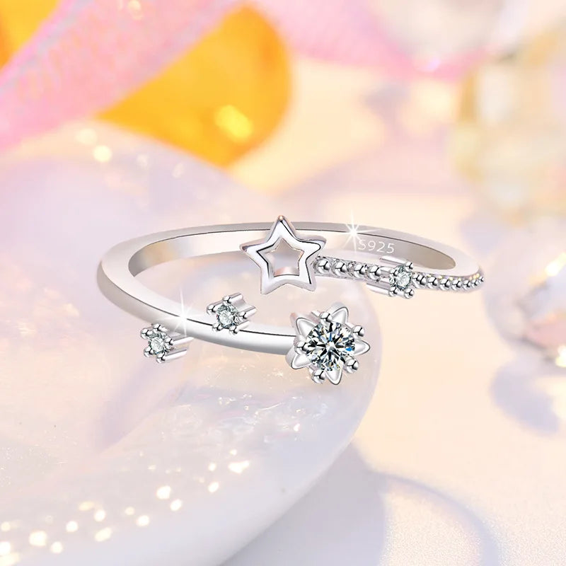 Original 925 Sterling Silver Ring High Quality Adjustable Opening AAA Zircon For Women Wedding Fine Fashion Jewelry Gift