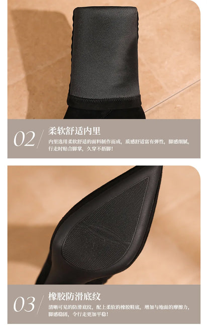 Black Knee High Boots For Women Pointed Toe 10cm High Heel Platform Side Zipper Slim Party Tall Boots Autumn Winter Lady Shoes