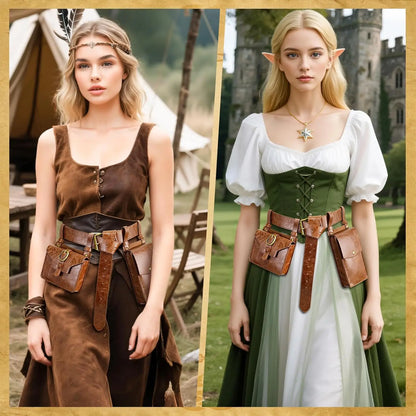 3pcs Medieval PU Leather Belt/Waist Pack Set for Men and Women, Steampunk Phone Clip, Viking Role Playing and Renaissance Activi
