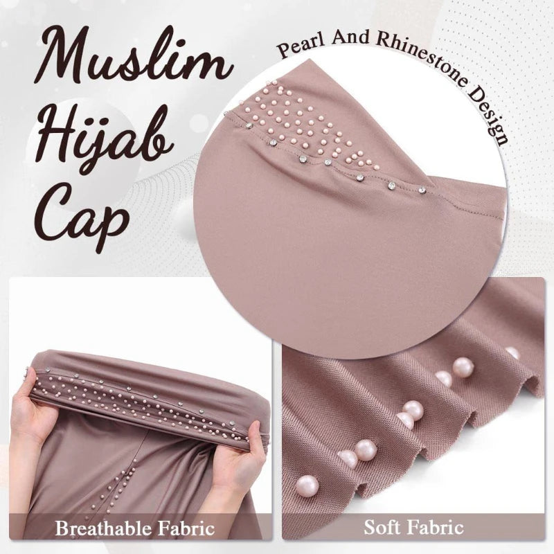 2026 Fashion Versatile Beaded Hijab for Women,Mid-Length Convenient Pull-over Hat Scarf,Malay Shawl Pure Color Women's Headscarf
