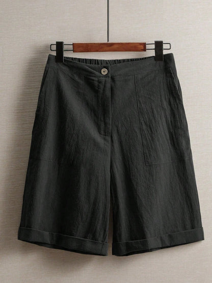 Summer women's thin five-point pants, wide-leg casual straight-leg high-waisted women's pants, fashionable outdoor sports pants