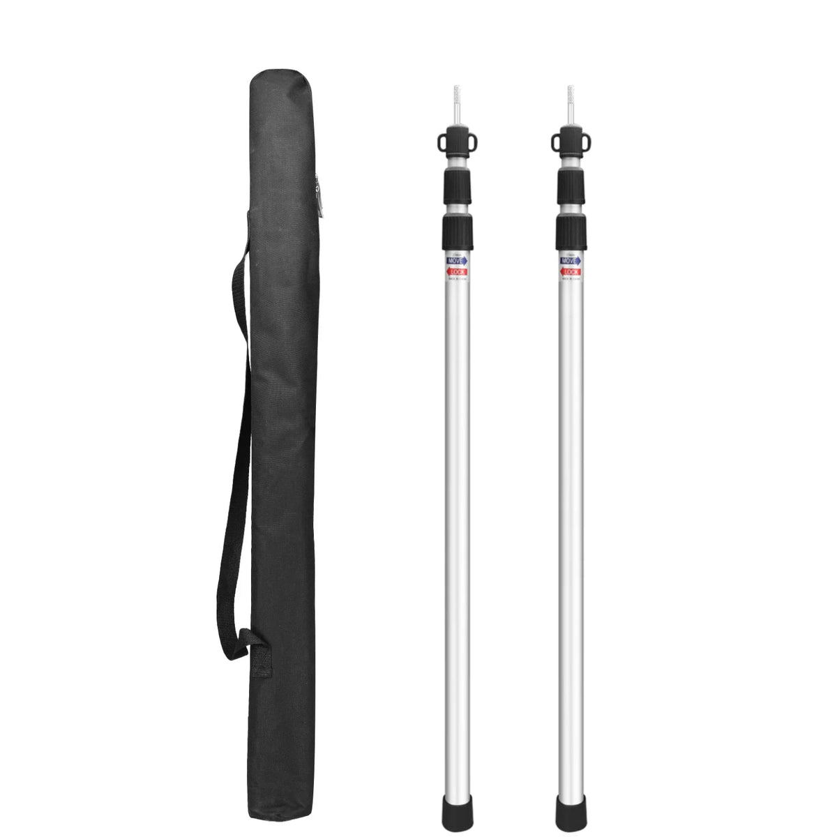 2.3M Tall Set of 2 Telescoping Aluminum Camping Tent Poles Portable Adjustable Tarp Rods for Sun Shelter Canopy Awning