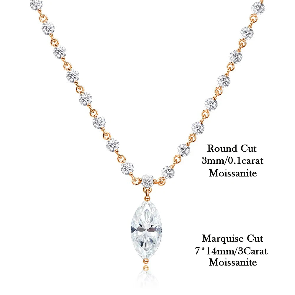 3MM Round Bubble Waterdrop Moissanite Diamond Tennis Neclace with 3ct Waterdrop Pendant NeckChain for Women 925 Silver Jewelry