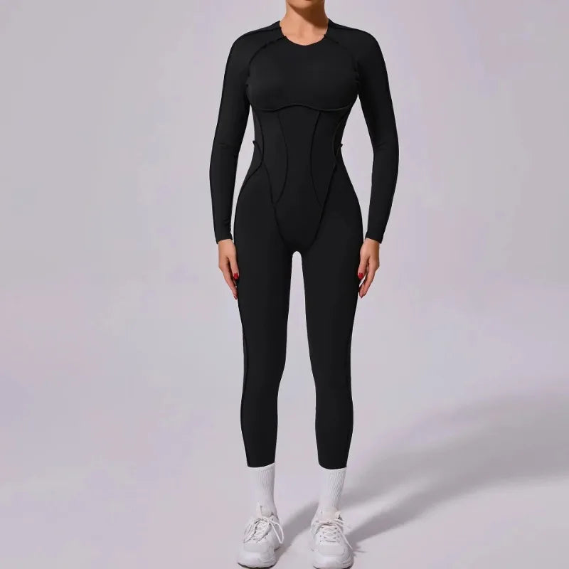 Yoga Sports Fitness Jumpsuits Sets Pants Women's Hip-lifting One-piece Open Back Long-sleeved Outdoors Workout Gym Yoga Bodysuit