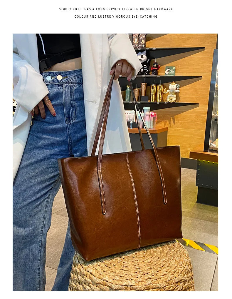 Luxury Women Leather Tote Bag Top Layer Cowhide Large Capacity Fashionable Handbag Brand Designer Shoulder Bag 2025 New Handbag