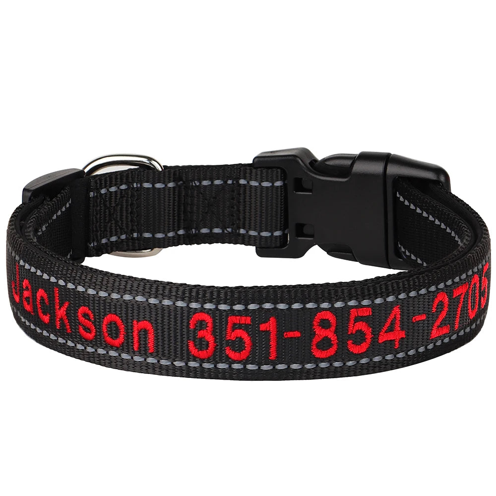 Embroidered Nylon Dog Collar Free Custom Dogs Collar Reflective Pet ID Name Phone No. For Small Medium Large Dogs Pug Adjustable
