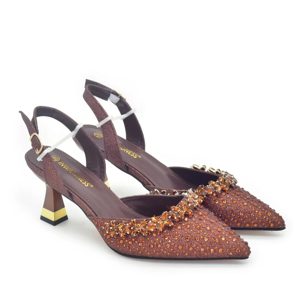 Italian Shoe and Bag Set Designer Wedding Nigerian Wedding Matching Shoe and Bag with Rhinestone Luxury Woman Shoes