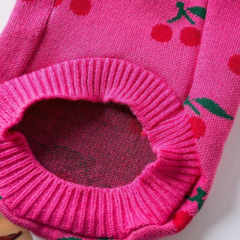 Winter Dog Sweater Cherry Print Dog Clothes Small Dogs Coat Pet Costume Chihuahua Bichon Dachshund Clothing Knitted Warm Sweater