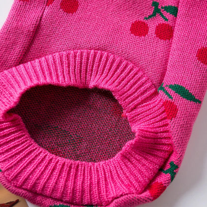 Winter Dog Sweater Cherry Print Dog Clothes Small Dogs Coat Pet Costume Chihuahua Bichon Dachshund Clothing Knitted Warm Sweater
