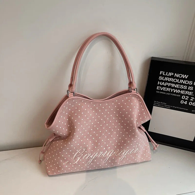 Brand Women's Shoulder Bag Y2k Fashion Sweet Polka Dot Handbag Korean Casual Versatile Leopard Print Brown Frosted Tote Bags