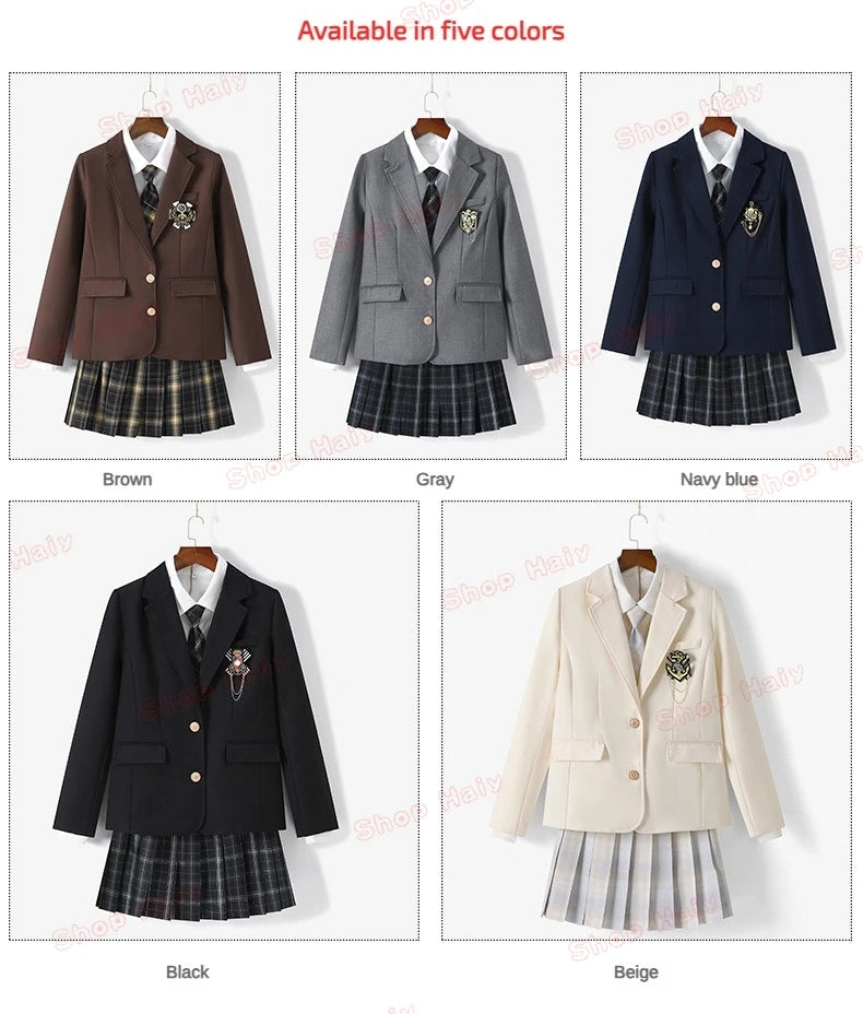 JK Japanese School Uniform Jacket Girls Multicolor Graduation Outfit for Harry Magic Academy with Sexy Pleated Skirt Tie Set New