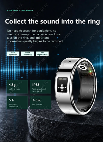 New AI Recording Smart Ring 2026 Heart Rate Health Monitoring Gesture Control AI-Translation Waterproof Multiple Sport Smartring