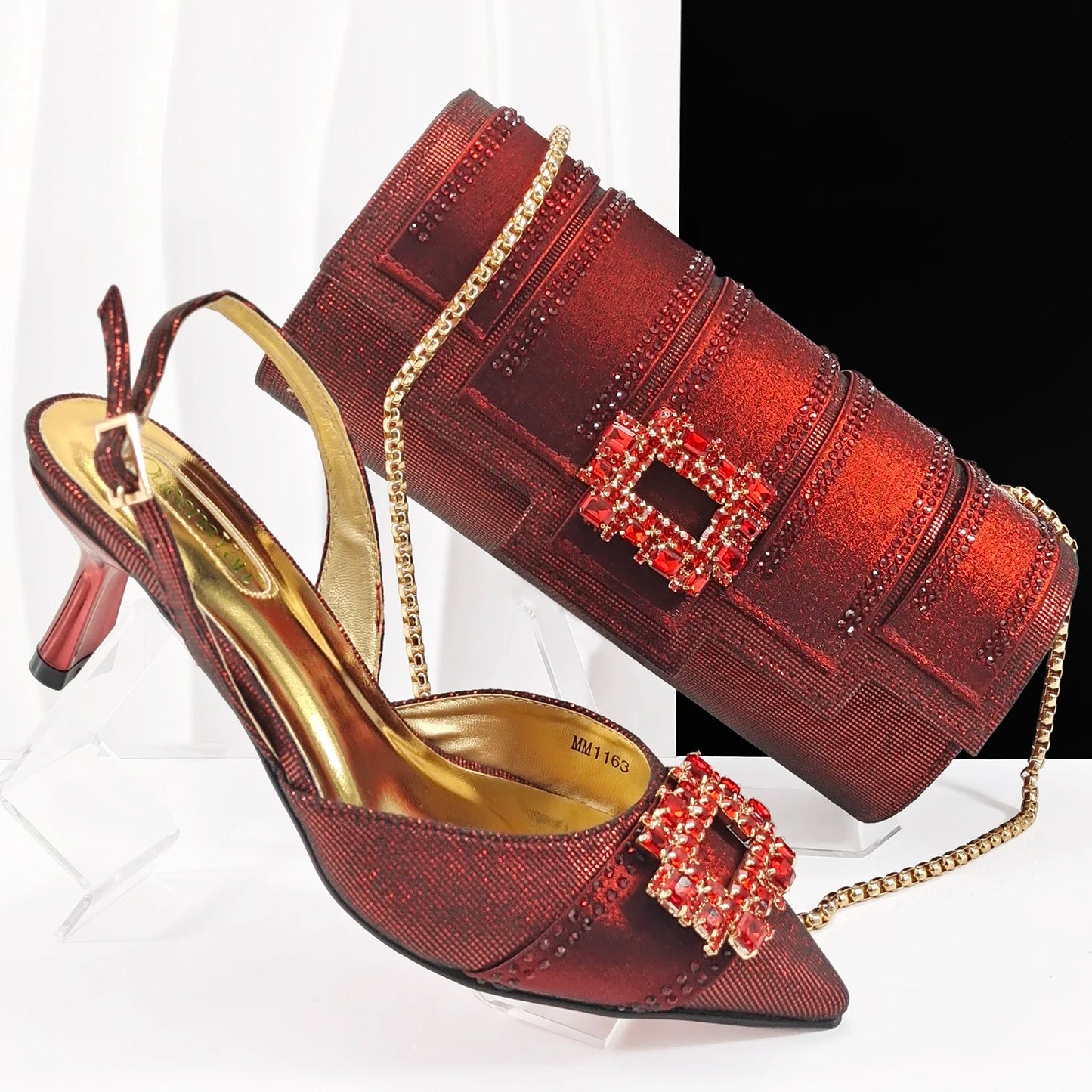Fashion Italian Shoes With Women Bag Rhinestones High Quality Nigeria Party Women's High Heels Party Shoes And Bag Match Set